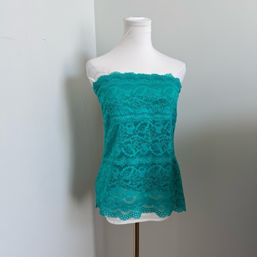 Y2K Le Chateau Teal Lace Tube Top Strapless Clubwear Party Festival Fairycore L - Picture 3 of 5